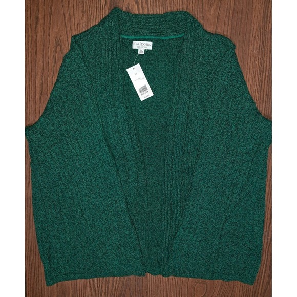 Kim Rogers Sweaters - Kim Rogers Cardigan Sweater, Green & Black, 2X, 100% Cotton, 29" Long